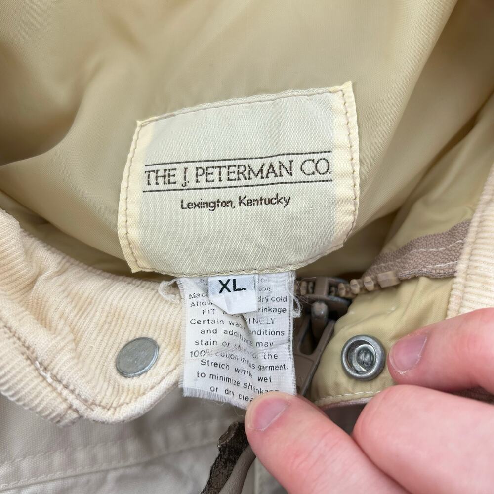 VTG 90s Men's Cream White J. Peterman Collared Canvas Chore Workwear Jacket XL - Picture 5 of 14